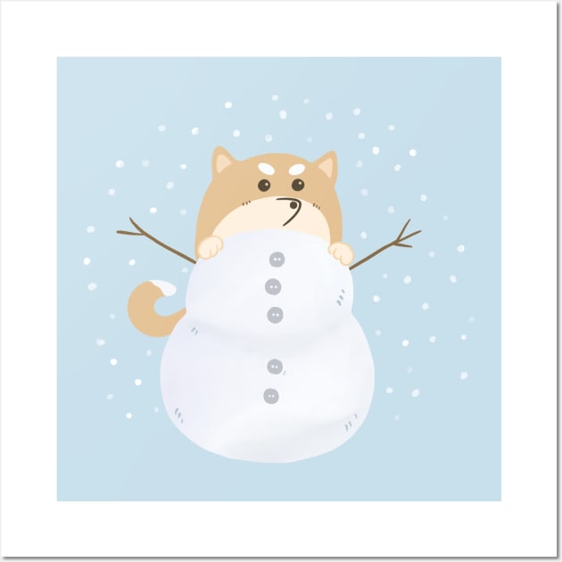 Shiba Inu playing in the Snow Wall Art by awesomesaucebysandy